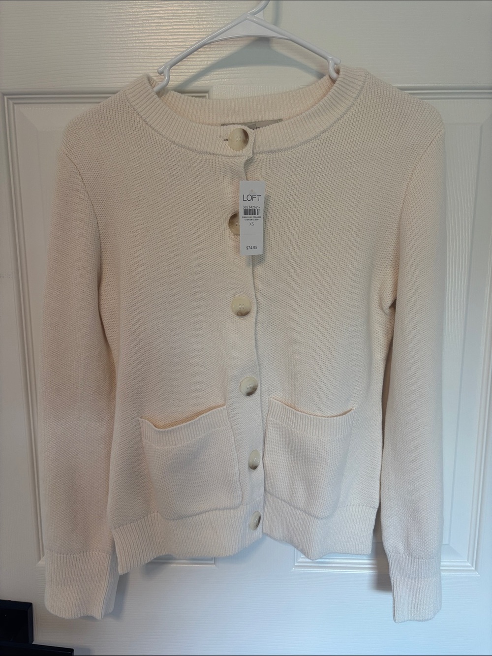 LOFT Cream Button-Down Pocket Cardigan